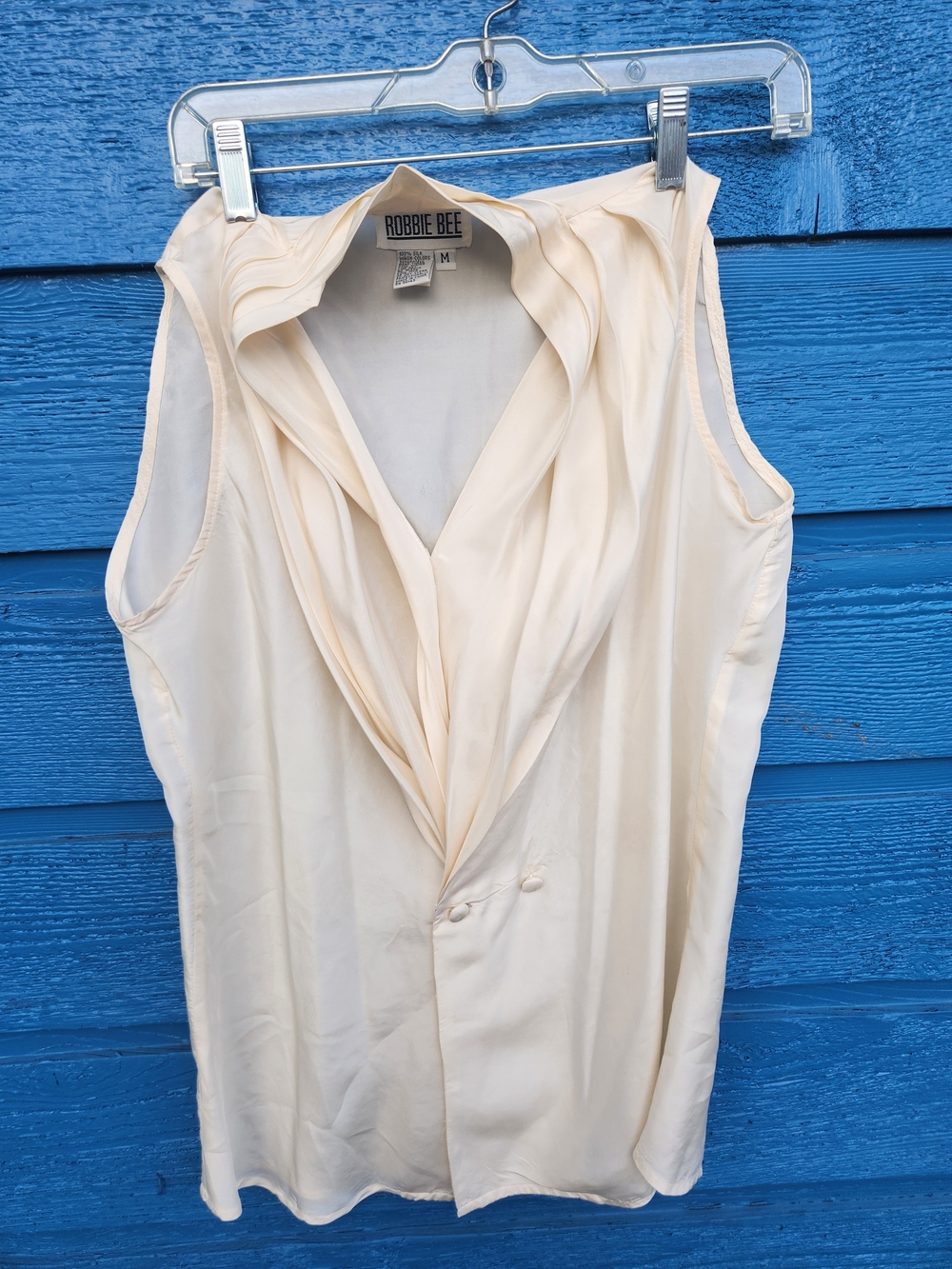 Robbie Bee Cream Draped V-Neck Sleeveless Blouse